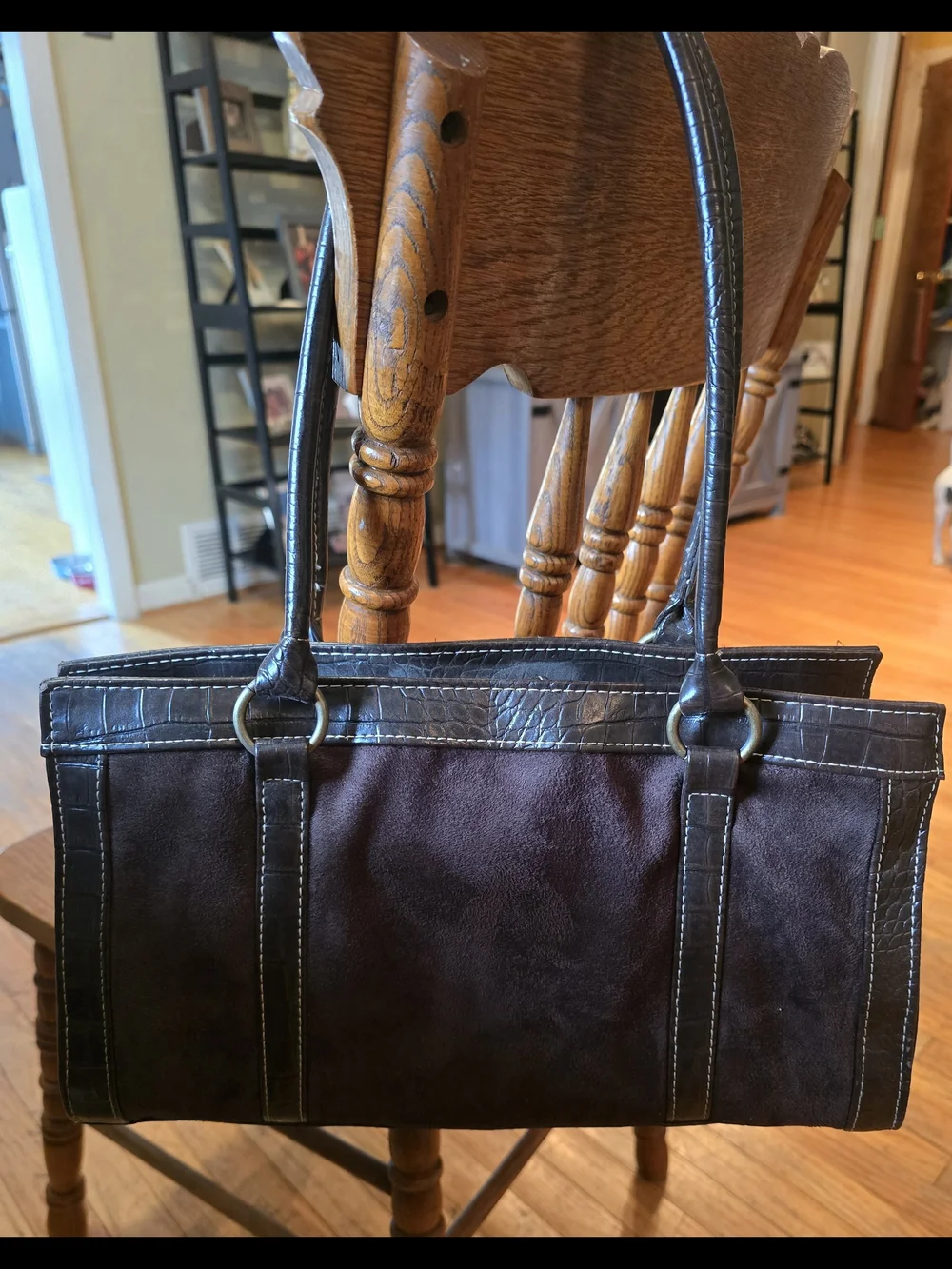 Classic Dark Brown Suede Tote Handbag
